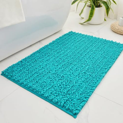 Disolla Teal Bathroom Rug 20x32 Inch - Luxury Chenille Bath Mat, Thick Shaggy Plush Absorbent Rug, Non-Slip Machine Washable Mats for Bathroom Floor & Decor