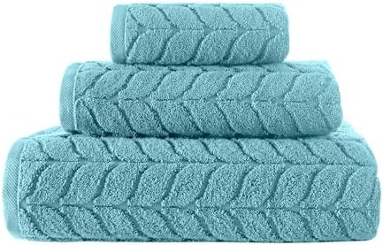 BAGNO MILANO Turkish Cotton Bath Towels, Hand Towels - Soft Plush Jacquard Collection Luxury Towels Set (Aqua Green, Towel Set of 3)
