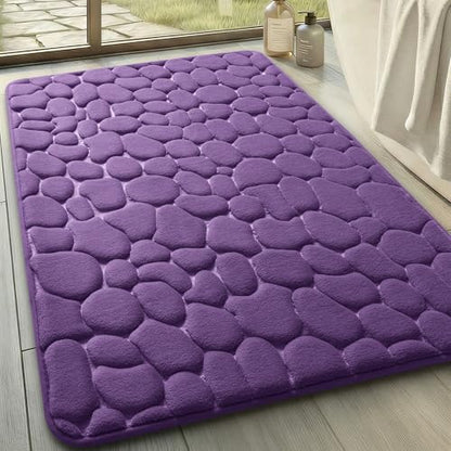 YIHOUSE Memory Foam Bath Mat Cobblestone Bathroom Rugs Super Water Absorbent Bath Mats for Bathroom Machine Washable Bath Rugs(24 x 36,Eggplant)