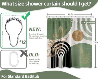 Sage Green and Gold Shower Curtain, 72x72 in, Mid Century Modern