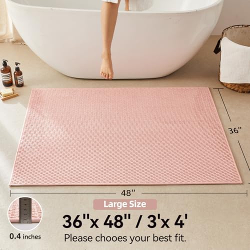 Triohero Large Bathroom Rugs Non Slip Washable Bath Rugs Super Absorbent Bathroom Rug Thin Quick Dry Low Pile Bath Mats, Pink 36"x48"