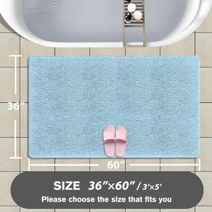 Bathroom Rugs 36 x 60 Inch – Extra Large Bath Mat | Absorbent and Washable Thick Chenille Bath Rugs Non-Slip Runner Rug for Bathroom, Shower, Tub(Light Blue)