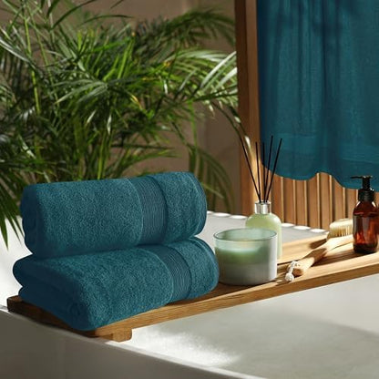 Belizzi Home 4 Pack Bath Towel Set 27x54, 100% Ring Spun Cotton, Ultra Soft Highly Absorbent Machine Washable Hotel Spa Quality Bath Towels for Bathroom, 4 Bath Towels - Teal