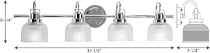 Progress Lighting 4-Light Clear Double Prismatic Glass Coastal Bath Vanity Light, Archie Collection, Indoor, P2997-15, Polished Chrome