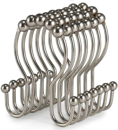 Goowin Shower Curtain Hooks, 12 Pcs Shower Curtain Rings, Stainless Steel Shower Curtain Hangers, Double Hook Shower Curtain Hooks, Smooth Sliding Anti-Drop Shower Rings for Curtain (Matte Nickel)