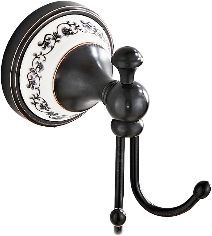 Double Wall Mounted Coat Hooks for Hanging Towels, Clothes & Robes | Metal Double Hooks, Antique Black Horn-Shaped Curved Towel Hooks YIGUANXIN