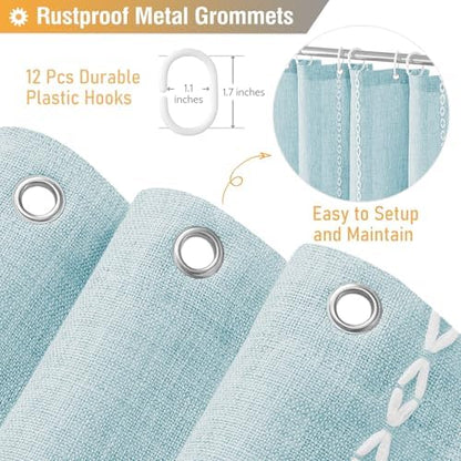 BTTN Fog Blue Boho Farmhouse Linen Heavy Duty Cloth Shower Curtain, 72x72