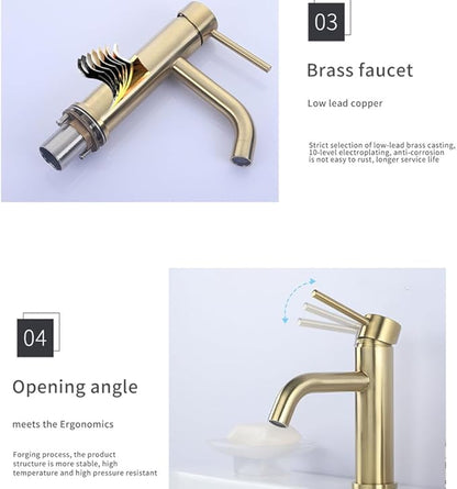 Rose Gold Brass Deck Mounted Single Handle Bathroom Faucet Hot Cold Mixer Sink Tap Modern Vanity Tapware Stylish Basin Faucet One Size，Matter Black One Size