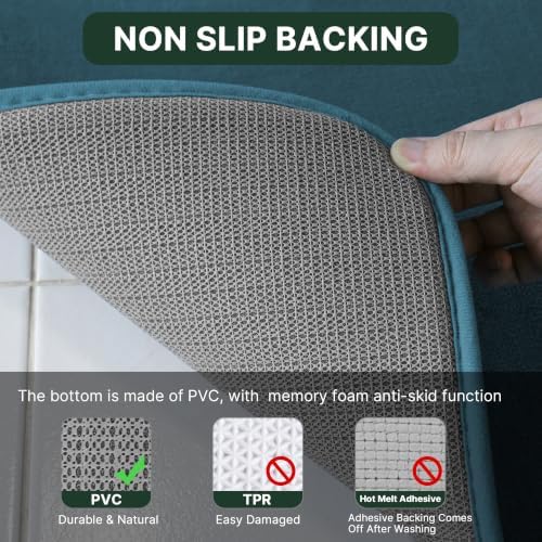H.VERSAILTEX Bath Mat Memory Foam Flannel Velvety Bathroom Rug Set Luxury Extra Soft and Absorbent Non Slip Rugs (Curved Set 20"x 32" Plus 20"x 20"U, Dark Teal)