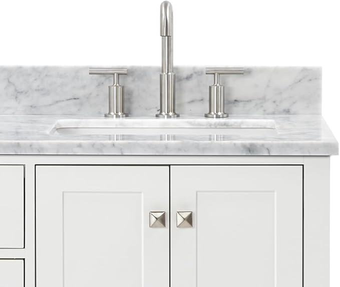 ARIEL Cambridge 66-inch Bathroom Vanity with Sink,Solid Wood, 0.75-inch Italian Carrara Marble Countertop, Double Rectangular Porcelain Sink, 4 Soft Closing Doors, 6 Dovetail Drawers, White