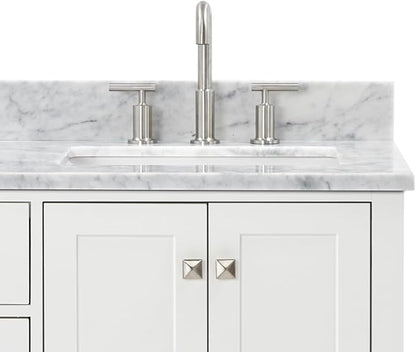 ARIEL Cambridge 66-inch Bathroom Vanity with Sink,Solid Wood, 0.75-inch Italian Carrara Marble Countertop, Double Rectangular Porcelain Sink, 4 Soft Closing Doors, 6 Dovetail Drawers, White