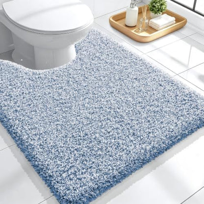 OLANLY Microfiber Bathroom Rugs U-Shaped 24x20, Cornflower Blue and White