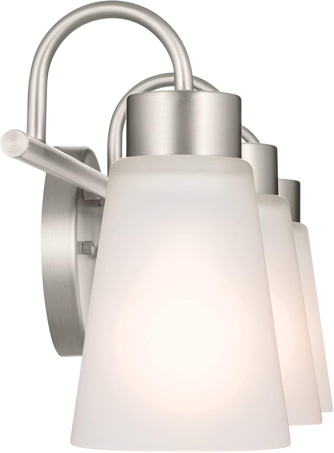 Kichler Erma 3-Light Bathroom Vanity Light Fixture with Clear Satin Etched Glass, Updated Traditional Wall Light in Brushed Nickel, (23" x 8.5")