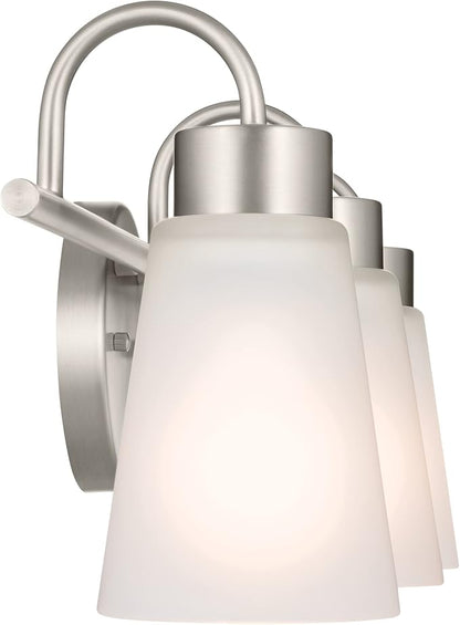Kichler Erma 3-Light Bathroom Vanity Light Fixture with Clear Satin Etched Glass, Updated Traditional Wall Light in Brushed Nickel, (23" x 8.5")