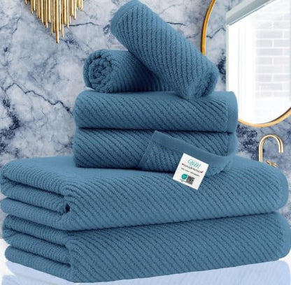 VOOVA & MOVAS 6PC Towel Set, 100% Cotton, Denim Blue