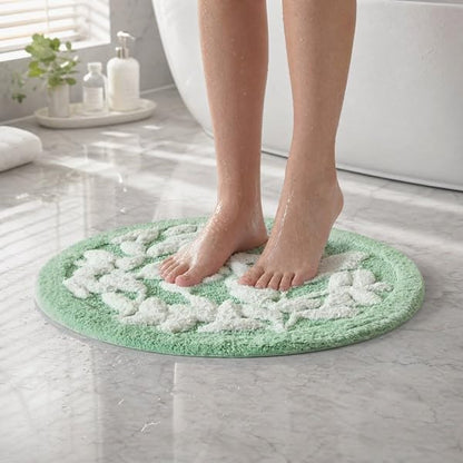 Madison Park Serene Tufted Bath Rug Cotton Absorbent, Round, Sage Green | Quick Dry, Soft Pile, Machine Washable, Floral Pattern, Plush, OEKO-TEX Certified
