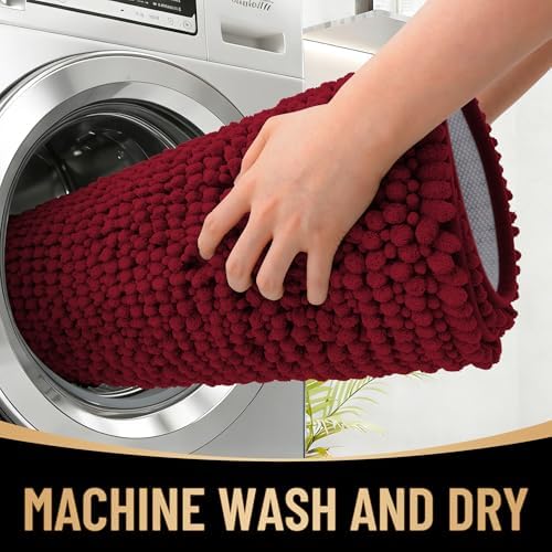 OLANLY Thick Chenille Absorbent Bathroom Rugs Mat 36x24, Burgundy