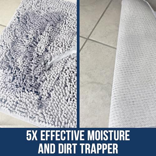 Muddy Mat® | Chenille Bathroom Rugs Quick Dry Microfiber Mats Non Slip Washable, Extra Thick, Soft and Highly Absorbent Bath Mats for Bathroom, Kitchen, and Shower Floor - White 24"x35"
