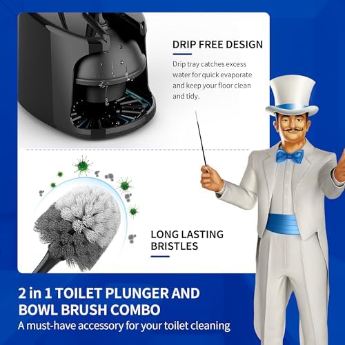 MR.SIGA Toilet Plunger and Brush with Holder for Toilet Cleaning, Black
