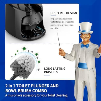 MR.SIGA Toilet Plunger and Brush with Holder for Toilet Cleaning, Black
