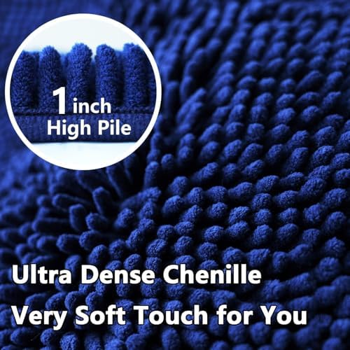 Bathroom Rugs Sets 2 Piece Chenille Bathroom Rugs,Extra Thick and Absorbent,Strong PVC Non-Slip Underside, Machine Washable, Dry Quckily, Soft Cozy Plush for Toilet,Bedroom (Navy Blue)