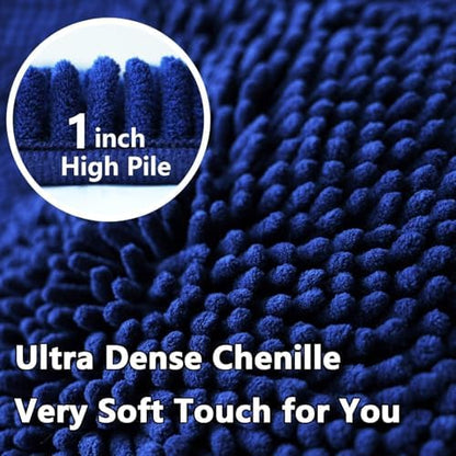 Bathroom Rugs Sets 2 Piece Chenille Bathroom Rugs,Extra Thick and Absorbent,Strong PVC Non-Slip Underside, Machine Washable, Dry Quckily, Soft Cozy Plush for Toilet,Bedroom (Navy Blue)