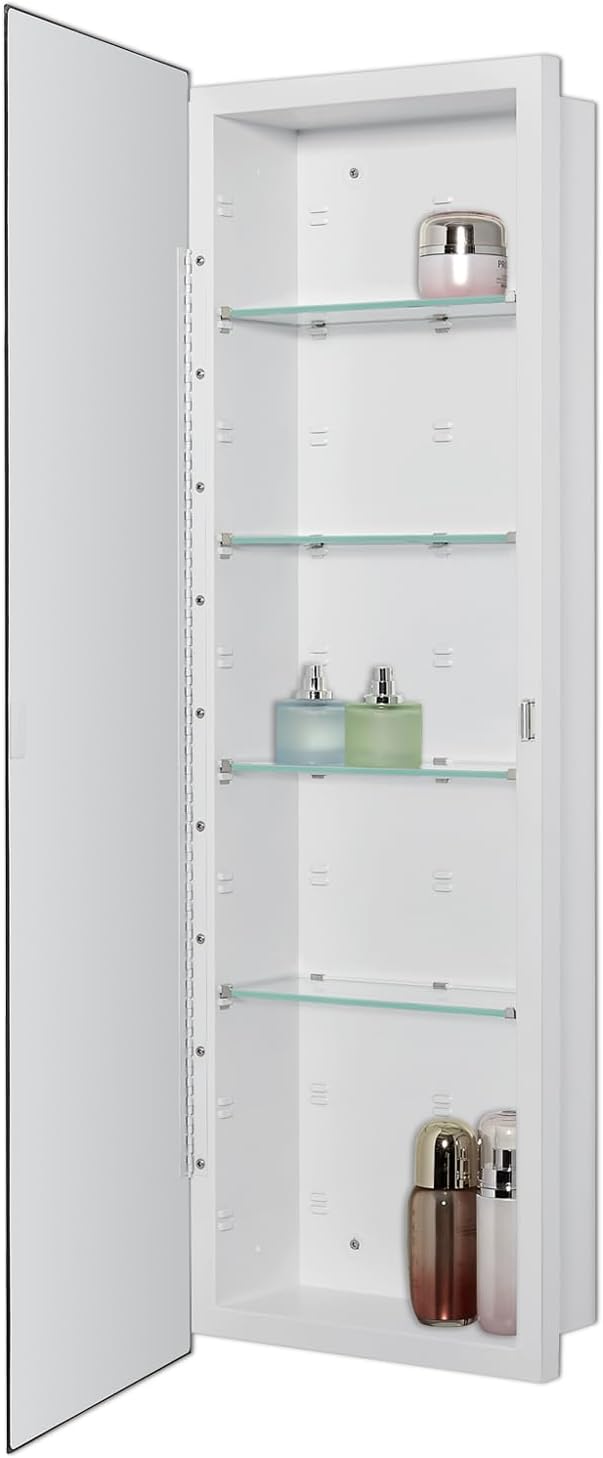 IDYLLOR Bathroom Medicine Cabinet with Beveled Edge Mirrored Door 12 x 36 inch, Recessed or Surface Mount, with Adjustable Glass Shelves