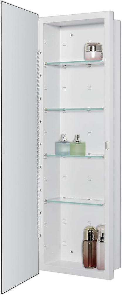 IDYLLOR Bathroom Medicine Cabinet with Beveled Edge Mirrored Door 12 x 36 inch, Recessed or Surface Mount, with Adjustable Glass Shelves