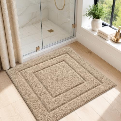 DEXI Square Bathroom Rug 32x32, Non-Slip and Absorbent Bath Mat, Beige