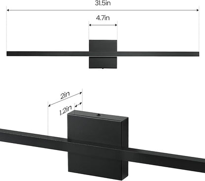Black Bathroom Vanity Light - 31.5 inch Modern Bathroom Light Fixture Over Mirror 22W LED Dimmable Wall Sconce Lighting Fixture for Bedroom