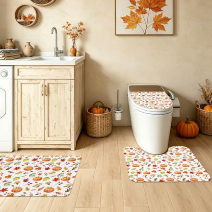 MEHOFOND Fall Shower Curtain Set 4-Piece Thanksgiving Decor Bathroom Set