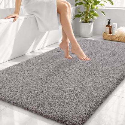 OLANLY Microfiber Large Bathroom Rugs 44x32, Soft Bath Mat, Light Grey