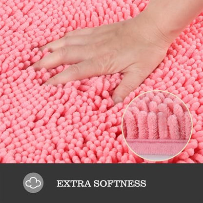 Yeaban Chenille Pink Bathroom Runner Rug 24"x72"