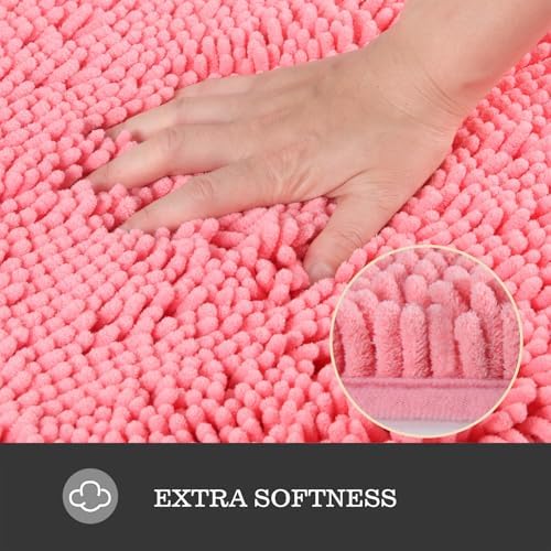 Yeaban Chenille Pink Bathroom Rug 26"x44", Non-Slip Rubber Backing