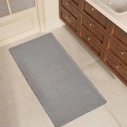 ZALL Grey Waffle Bath Mat,Super Absorbent Non Slip Bathroom Rug,Gray 24x48inch,Machine Washable Ultra Soft Floor Mats