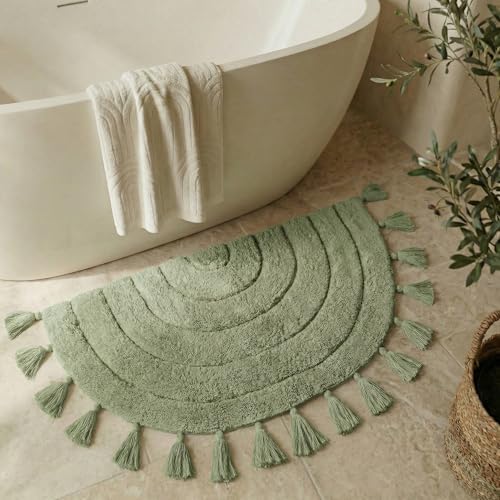 Beautiful Boho Rug with Tassels - Soft Half Circle Cotton Bathroom Mat