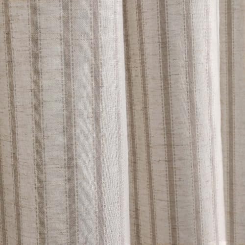Farmhouse Striped Shower Curtain Taupe Vintage Linen Curtain 72"W X 78"L