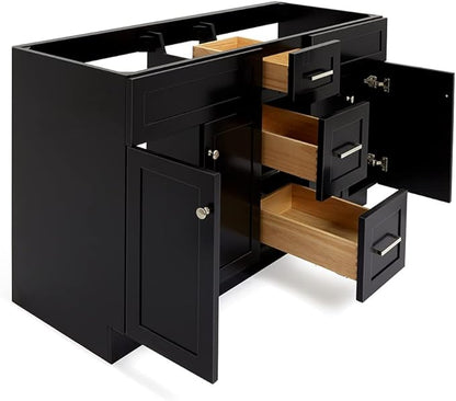 ARIEL Hamlet 60-inch Bathroom Vanity Base Cabinet,Solid Wood, 4 Soft Closing Doors, 3 Dovetail Drawers, Brushed Nickel, Black