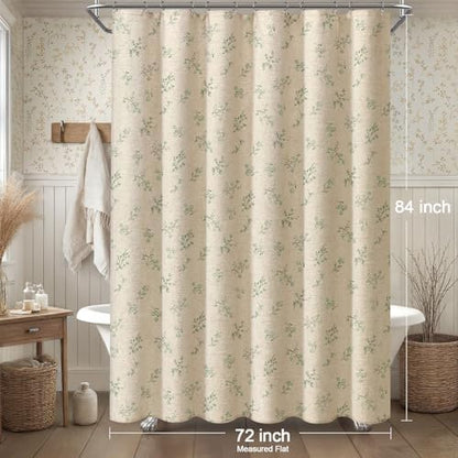 Black Floral Farmhouse Vintage Linen Shower Curtain French Country 72Wx84H