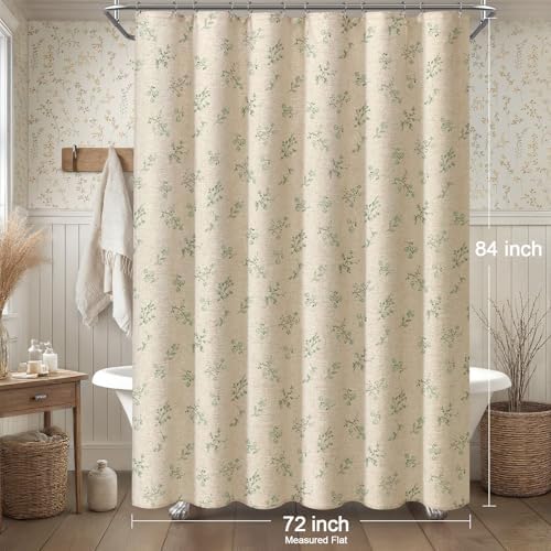 Sage Green Floral Farmhouse French Vintage Linen Shower Curtain 72Wx84H