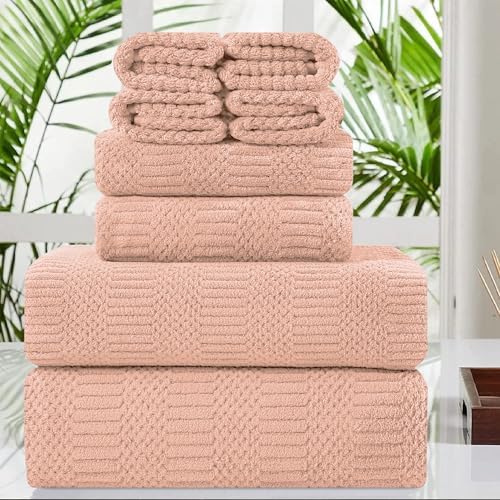 8 Pcs Pink Oversized Bath Towel Set-2 Extra Large Bath Sheets,2 Hand Towels,4 Washcloths-600GSM Soft Highly Absorbent Quick Dry Beach Chair Towels