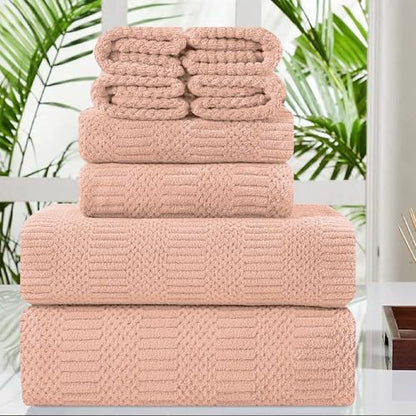 8 Pcs Pink Oversized Bath Towel Set-2 Extra Large Bath Sheets,2 Hand Towels,4 Washcloths-600GSM Soft Highly Absorbent Quick Dry Beach Chair Towels