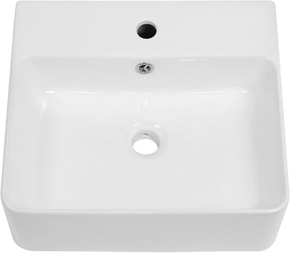 White Rectangle Vessel Sink, 18"W x16"D Bathroom Sink Above Counter Modern Porcelain Ceramic Vessel Sink, Vanity Art Basin for Bathrooms