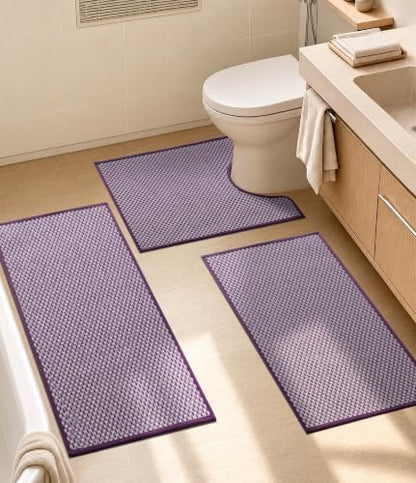 YIHOUSE Purple Bathroom Rugs Sets 3 Pieces,Thin Bath Mat Quick Dry
