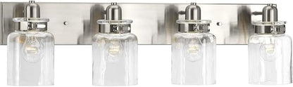 Progress Lighting P300048-009 Calhoun Collection Clear Glass Farmhouse Bath Vanity Light, 4-Light, Brushed Nickel