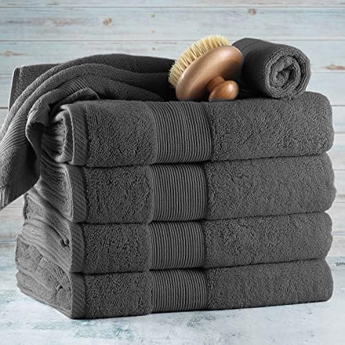 Hearth & Harbor Bath Towels for Bathroom - 100% Ring Spun Cotton Luxury Bathroom Towels - Ultra Soft & Highly Absorbent, Bath Towels Set of 6 - Dark Gray