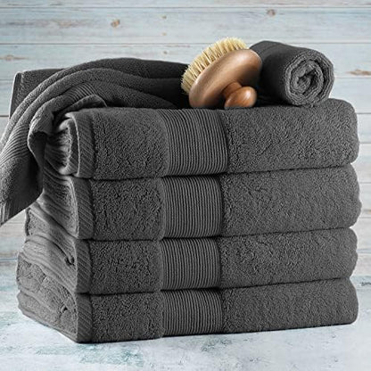 Hearth & Harbor Bath Towels for Bathroom - 100% Ring Spun Cotton Luxury Bathroom Towels - Ultra Soft & Highly Absorbent, Bath Towels Set of 6 - Dark Gray