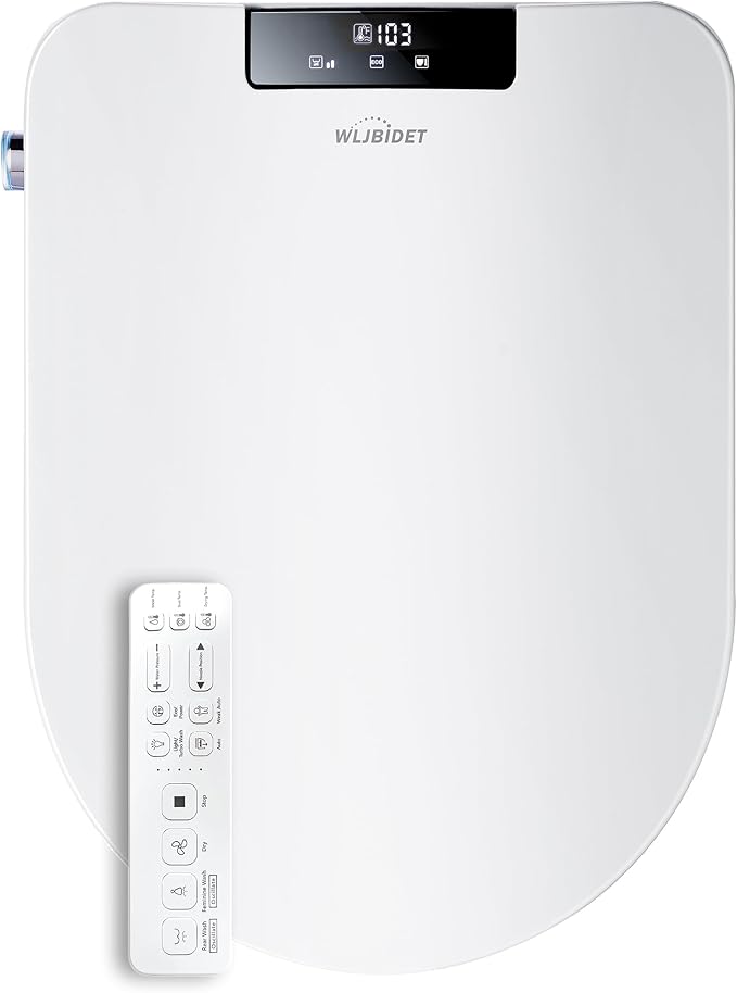 Toilet Bidet Seat with Wireless Remote Control, Electric Bidet with Oscillating Cleaning, Heated Toilet Seat, Adjustable Temperature and Pressure, Slow Closed Lid, Elongated