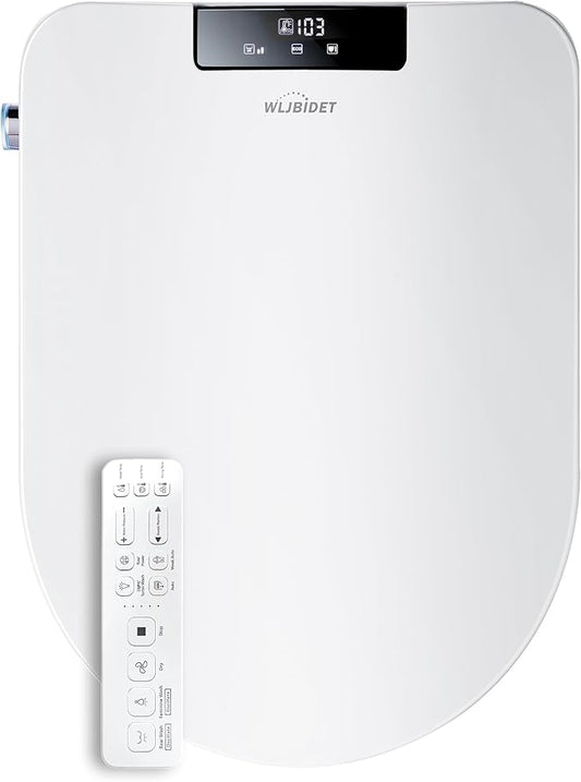Toilet Bidet Seat with Wireless Remote Control, Electric Bidet with Oscillating Cleaning, Heated Toilet Seat, Adjustable Temperature and Pressure, Slow Closed Lid, Elongated