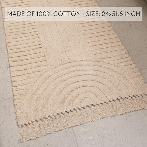 KIBAGA Boho Bathroom Rug with Tassels - Soft Non-Slip Cotton Mat, 2x4.3 ft